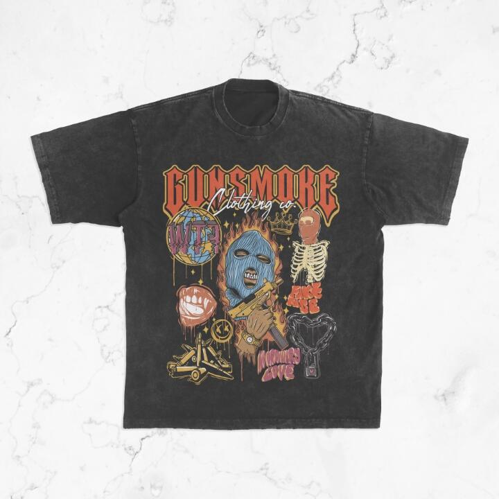 GUNSMOKE BLACK CROP TEE  (RED LOGO)