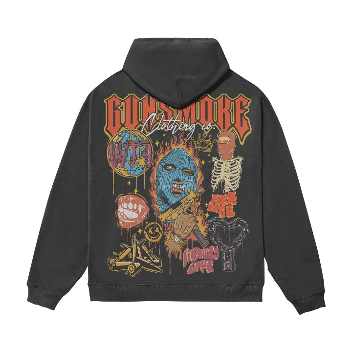 GUNSMOKE BLACK CROP TEE HOODIE (RED LOGO)